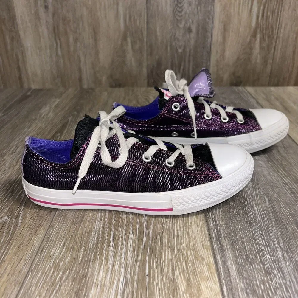 Converse Chuck Taylor Double Tongue Metallic Purple Youth Size 3 Sneaker Shoes